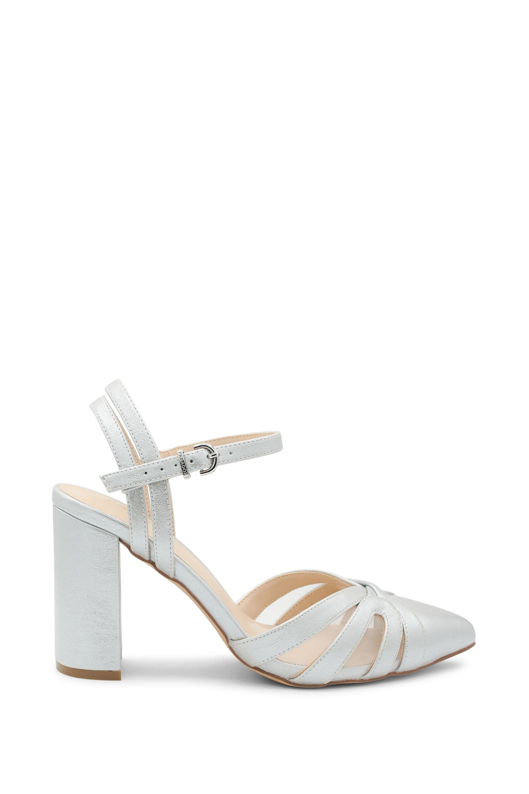 Paradox London Women's 'Kimora' Block Heel Pointed Court Shoes in Silver | Size: 5