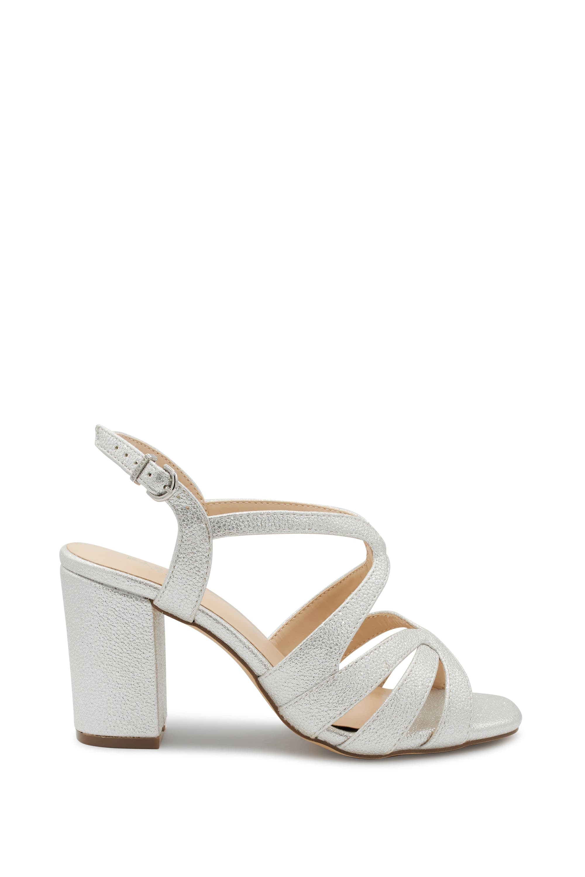 Paradox London Women's 'Natalia' Glitter Block Heel Sandal in Silver | Size: 4