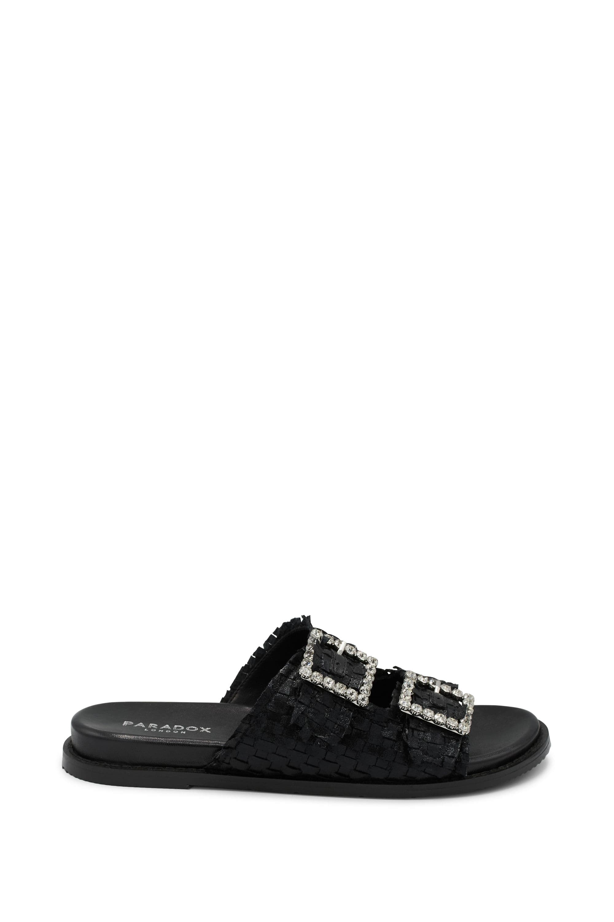 Paradox London Women's Verity Hand Woven Flat Mule Sandals in Black | Size: 5
