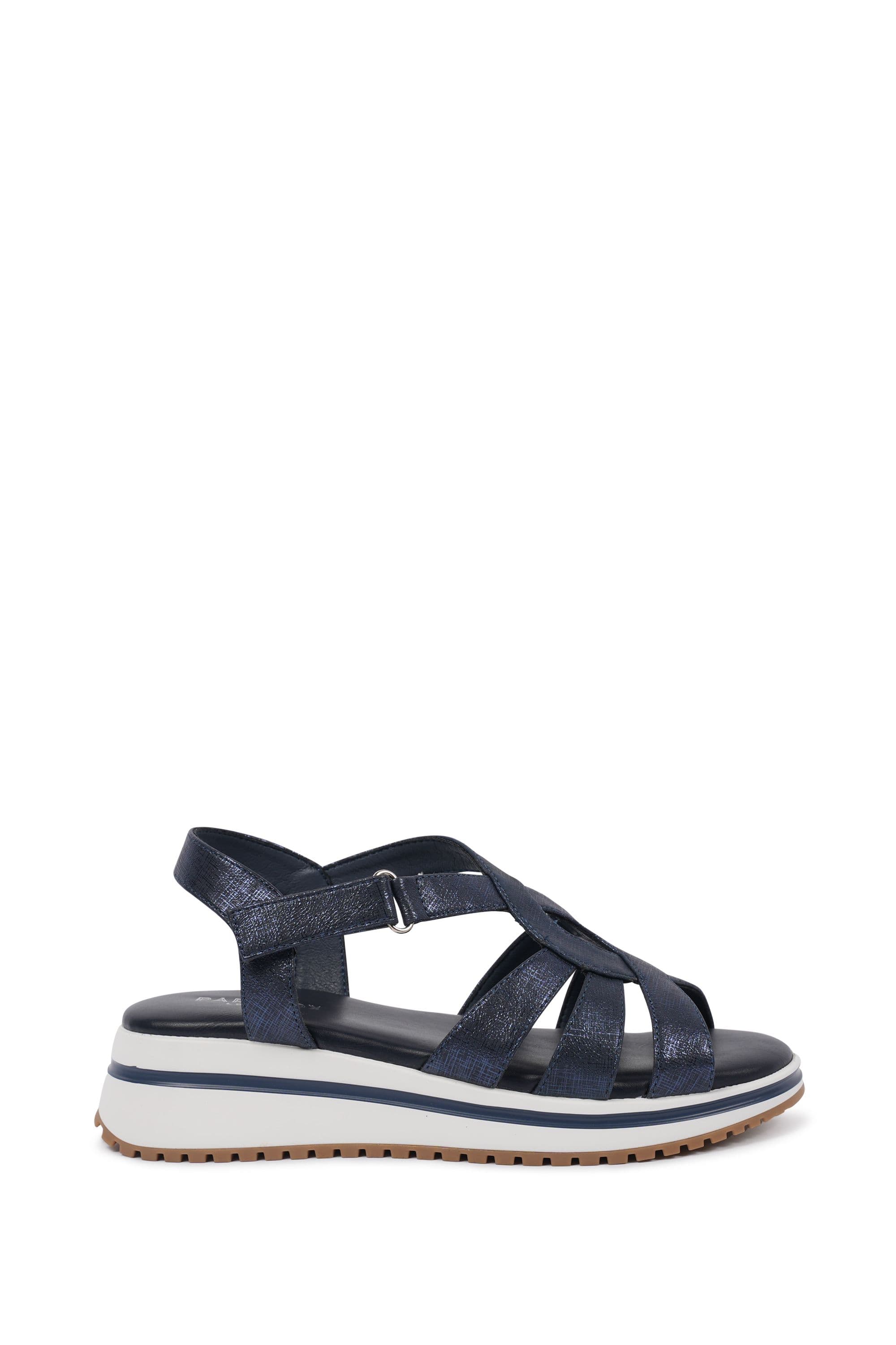 Paradox London Women's Vera Comfort T-bar Wedge Sandals in Navy | Size: 7