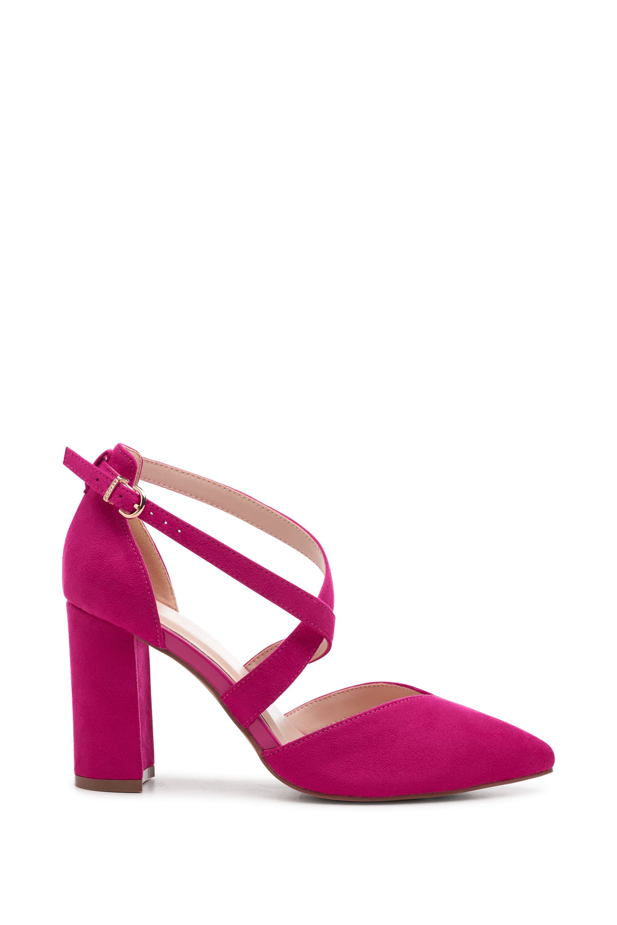 Paradox London Women's Wide Fit 'Finula' Cross Strap Block Heel Court Shoes in Fuchsia | Size: 5E
