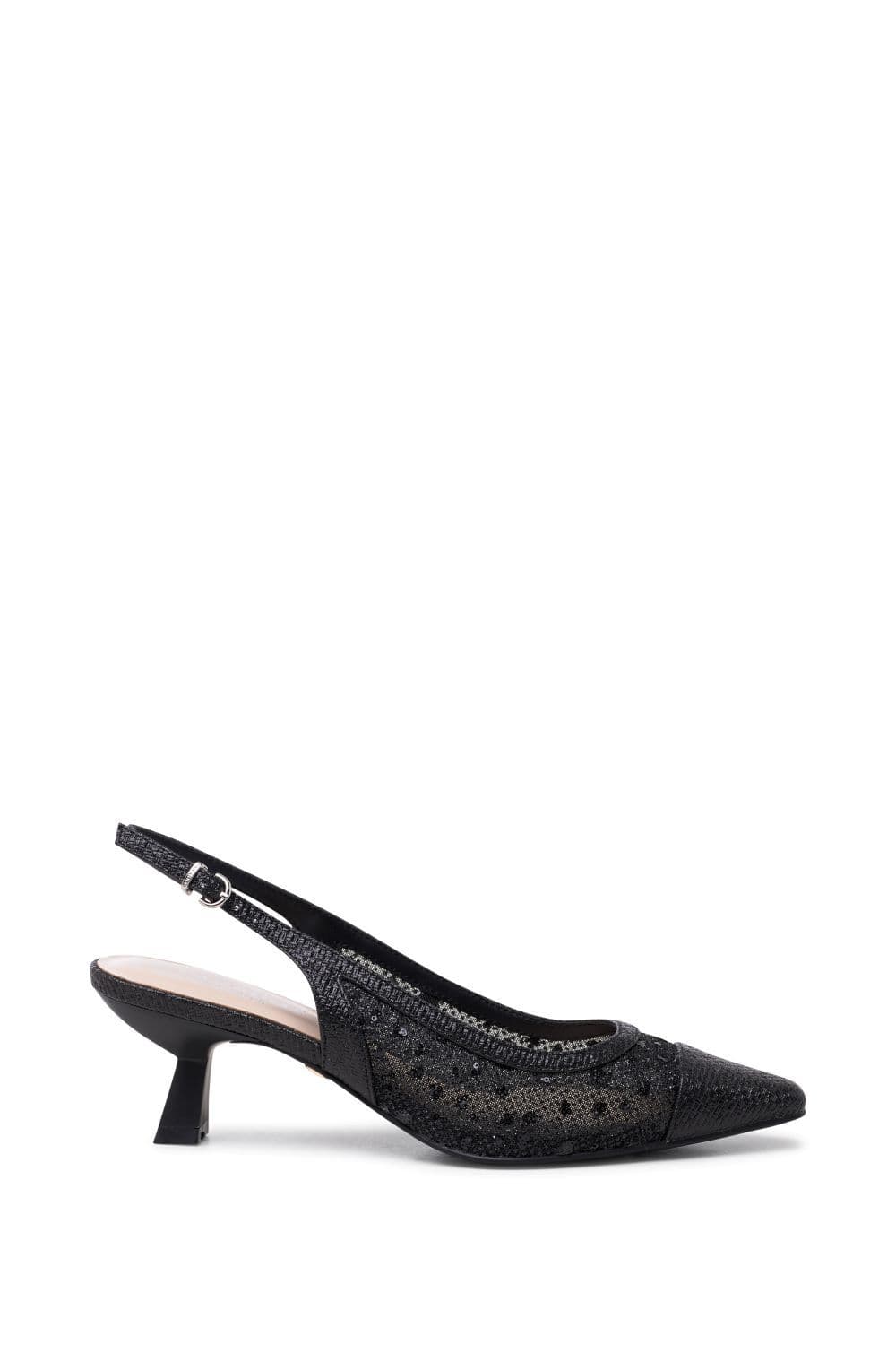 Paradox London Women's 'Tamsin' Mid Heel Glitter & Mesh Sling Back Courts in Black | Size: 4