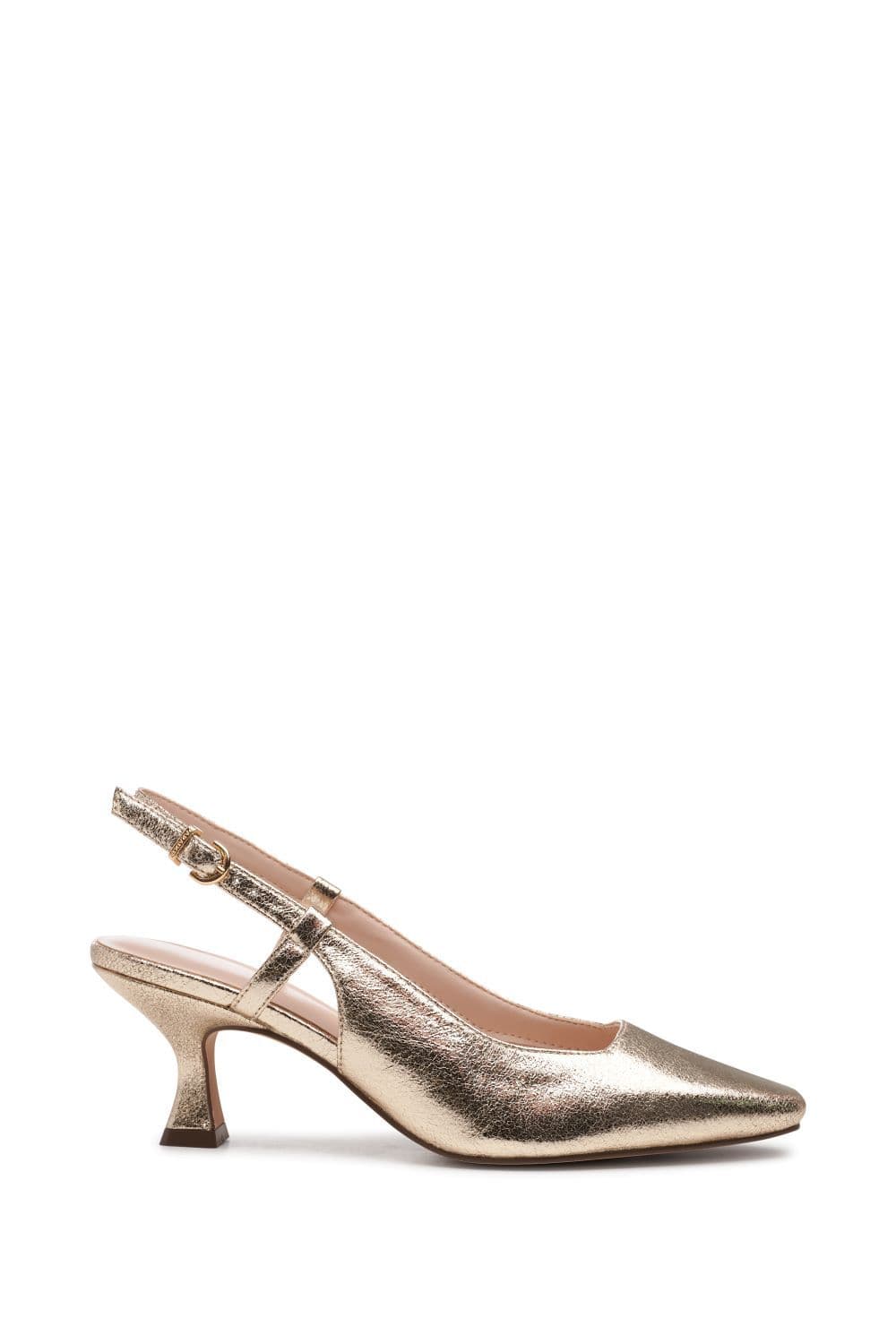 Paradox London Women's 'Fervora' Wide Fit Mid Heel Chisel Toe Sling Backs in Metallic Gold | Size: 7E