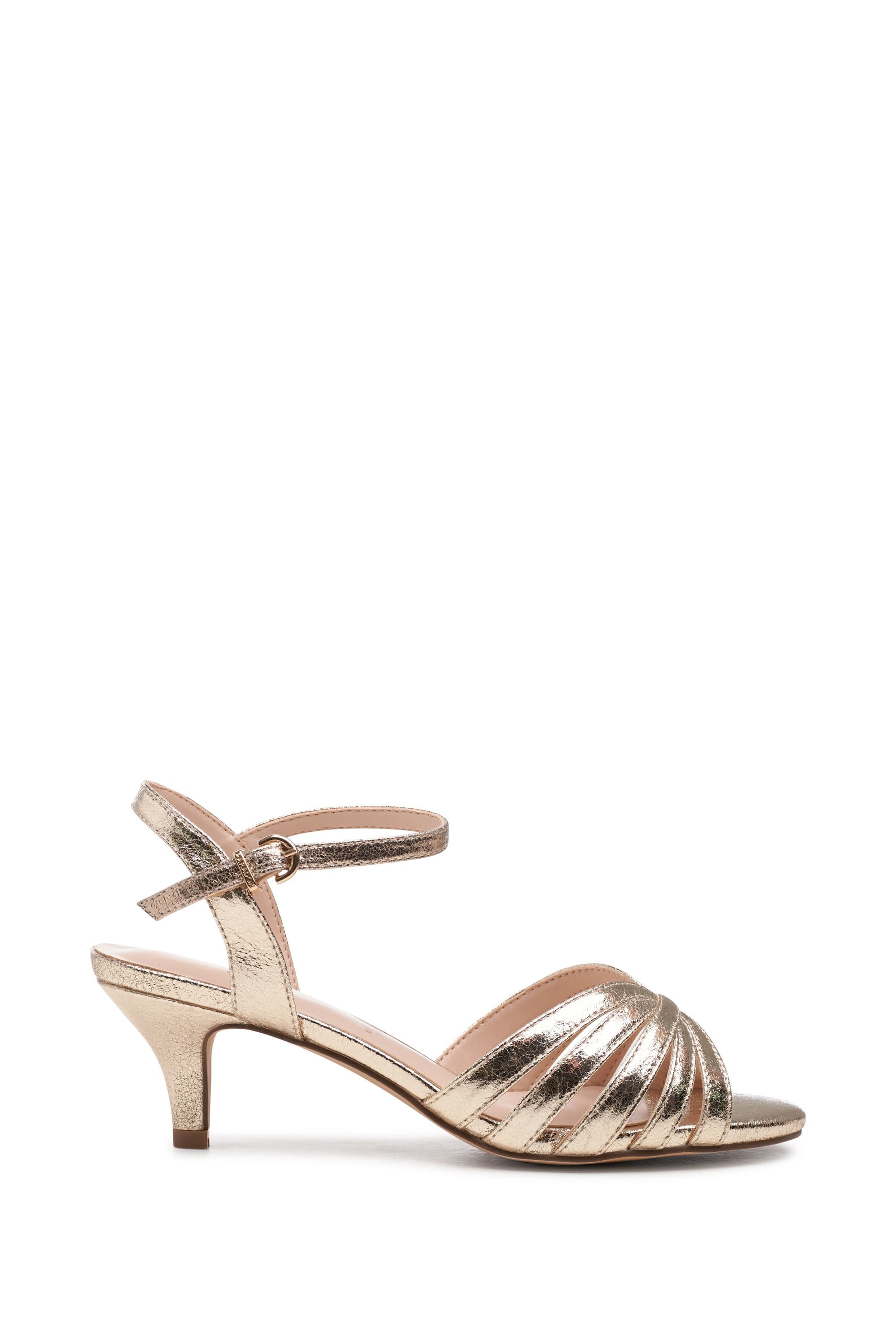Paradox London Women's Silver 'Taytum' Wide Fit Heeled Sandals in Gold | Size: 4E