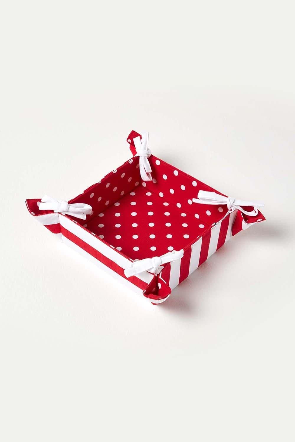 Reversible Fabric Bread Basket Polka Dots Foldable Basket