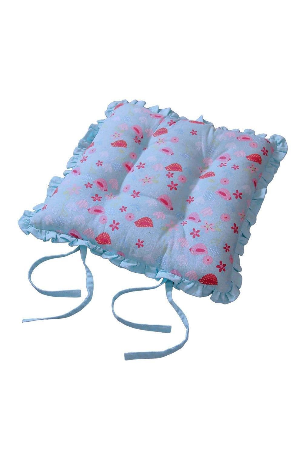Reversible Frilled Cushion Seat Pad Ties Birds & Flowers