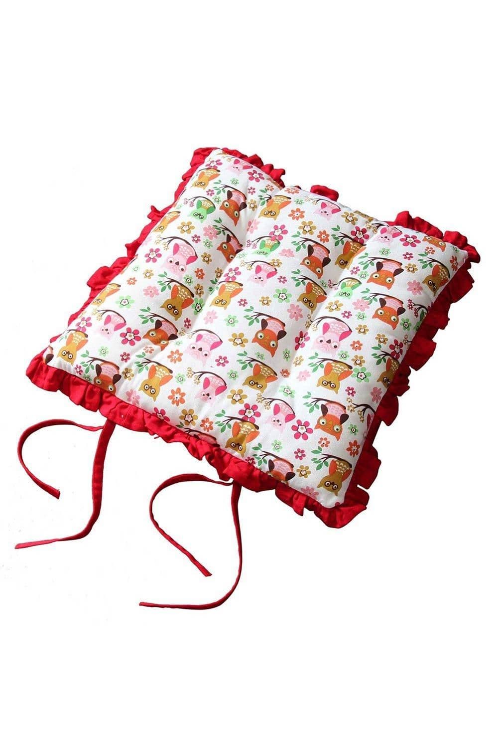 Reversible Frilled Cushion Seat Pad Ties Owls