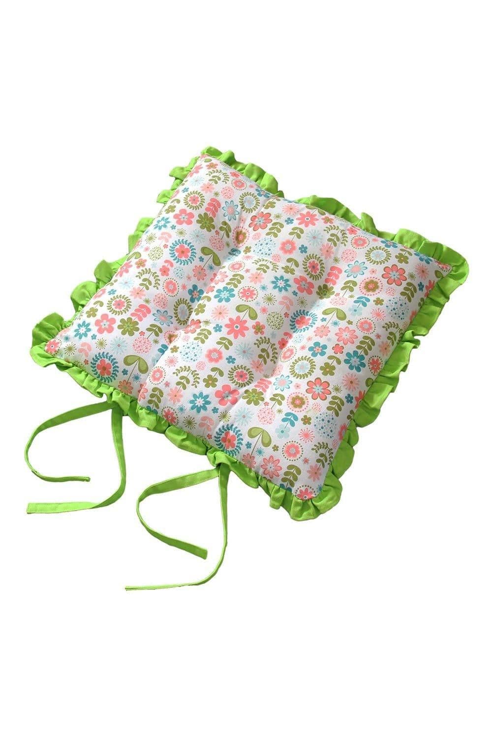Reversible Frilled Cushion Seat Pad Ties Retro Flower