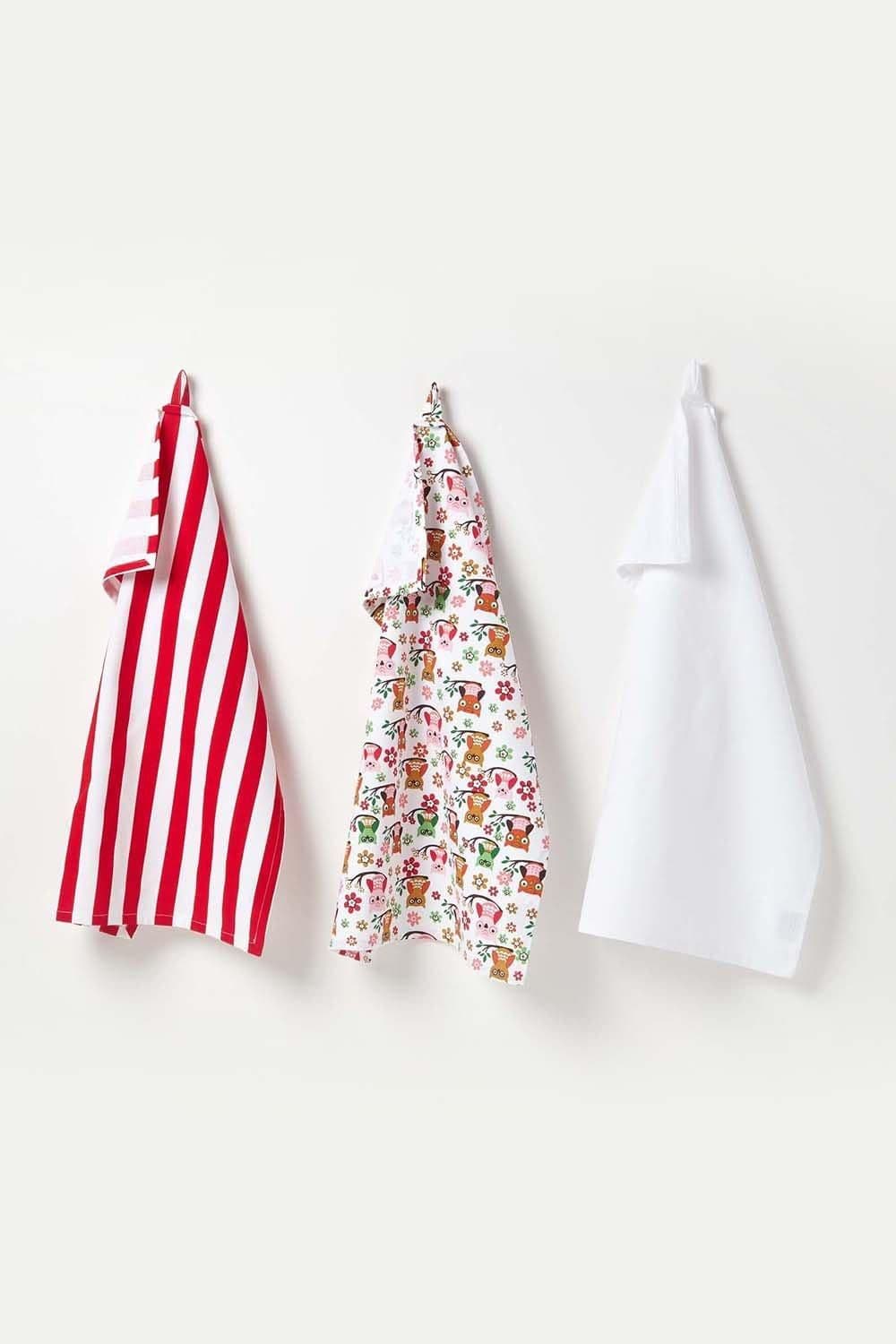 Owls Cotton Tea Towels Set Three
