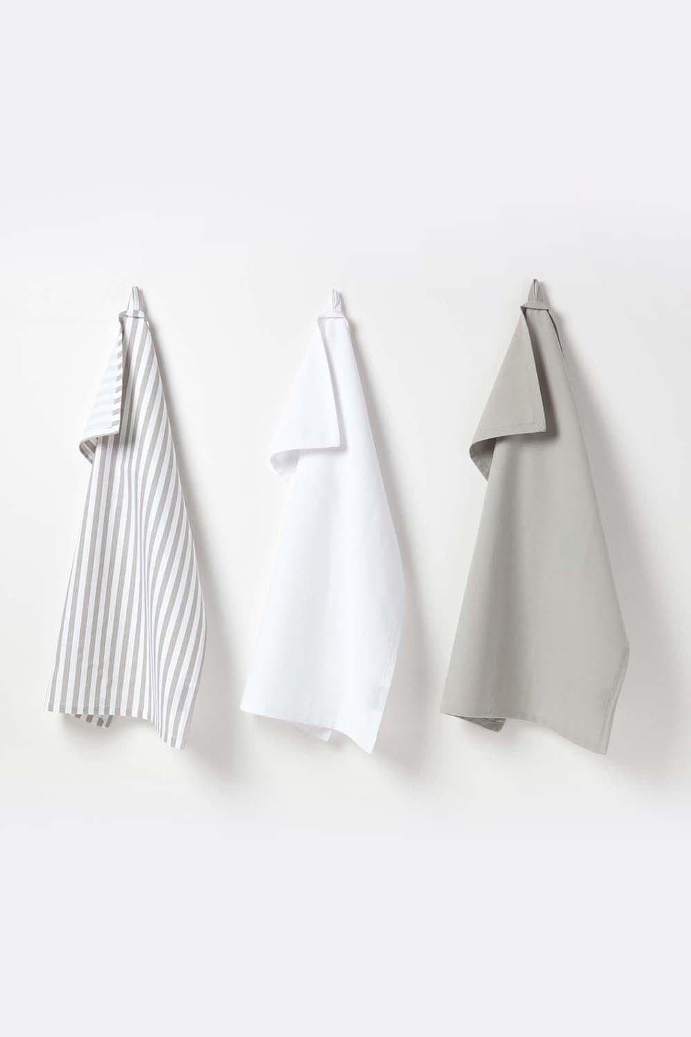 Striped Cotton Tea Towels Set Three