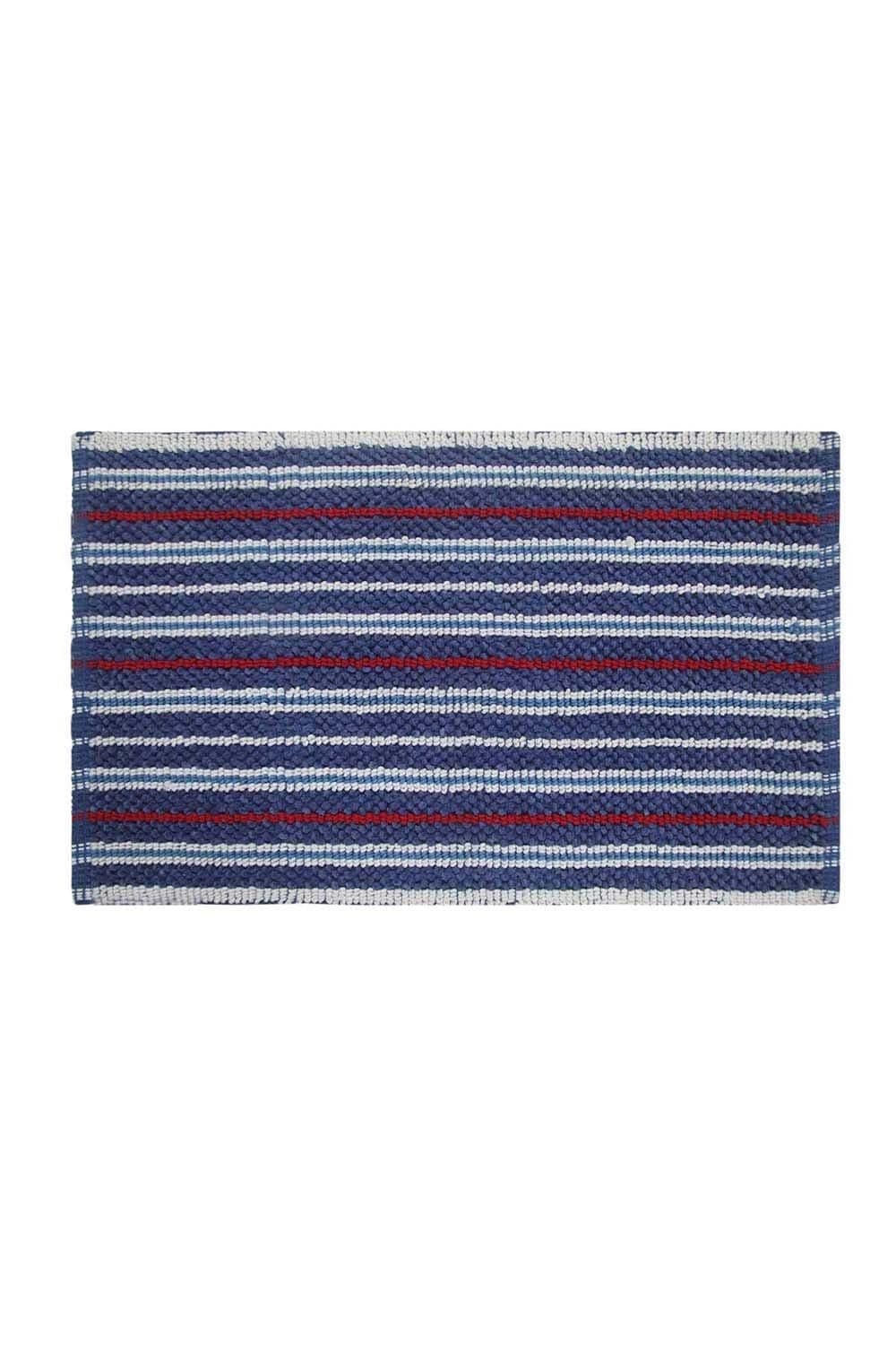 Handloomed Striped Cotton Red Bath Mat