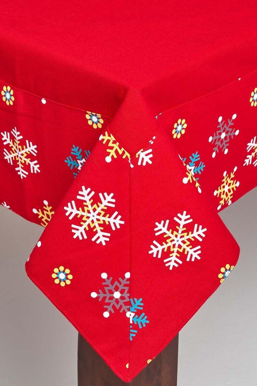 Cotton Christmas Snowflake Border Tablecloth 137cm x 178cm