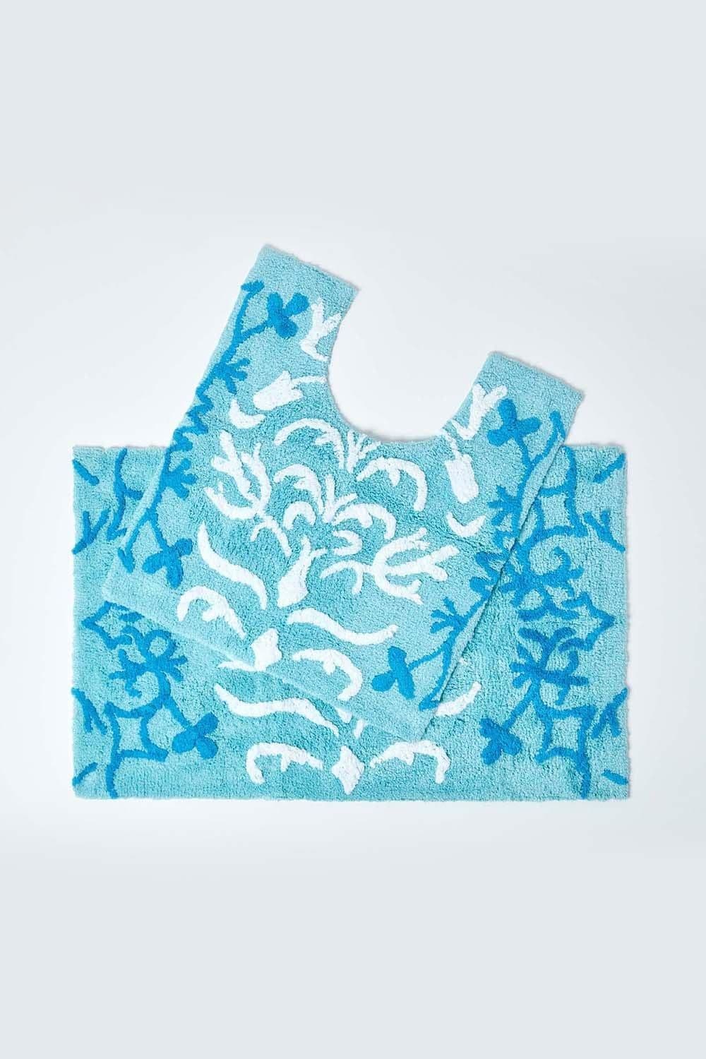 Damask Cotton Bath Mat Pedestal Set