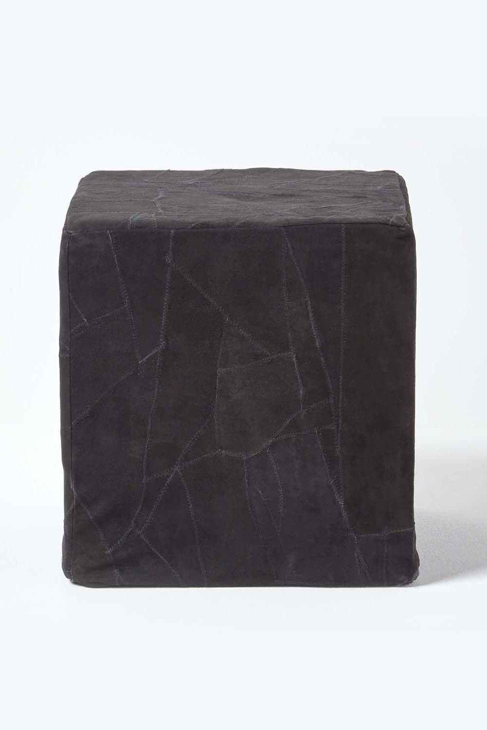 Leather Suede Patchwork Cube Pouffe
