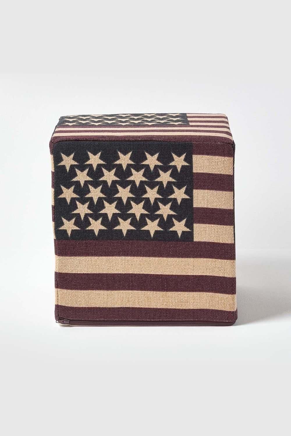 Cotton Square Pouffe Vintage USA Flag