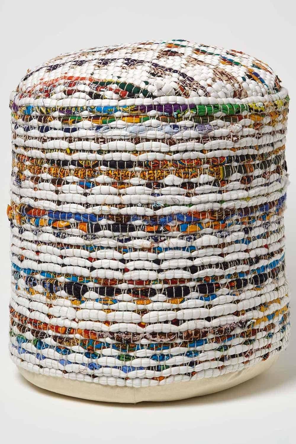 Chindi Pattern Woven Bean Filled Pouffe Circular