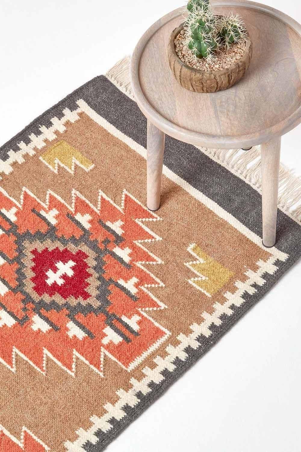 Jaipur Handwoven Patterned Kilim Wool Hall Runner 66 x 200 cm