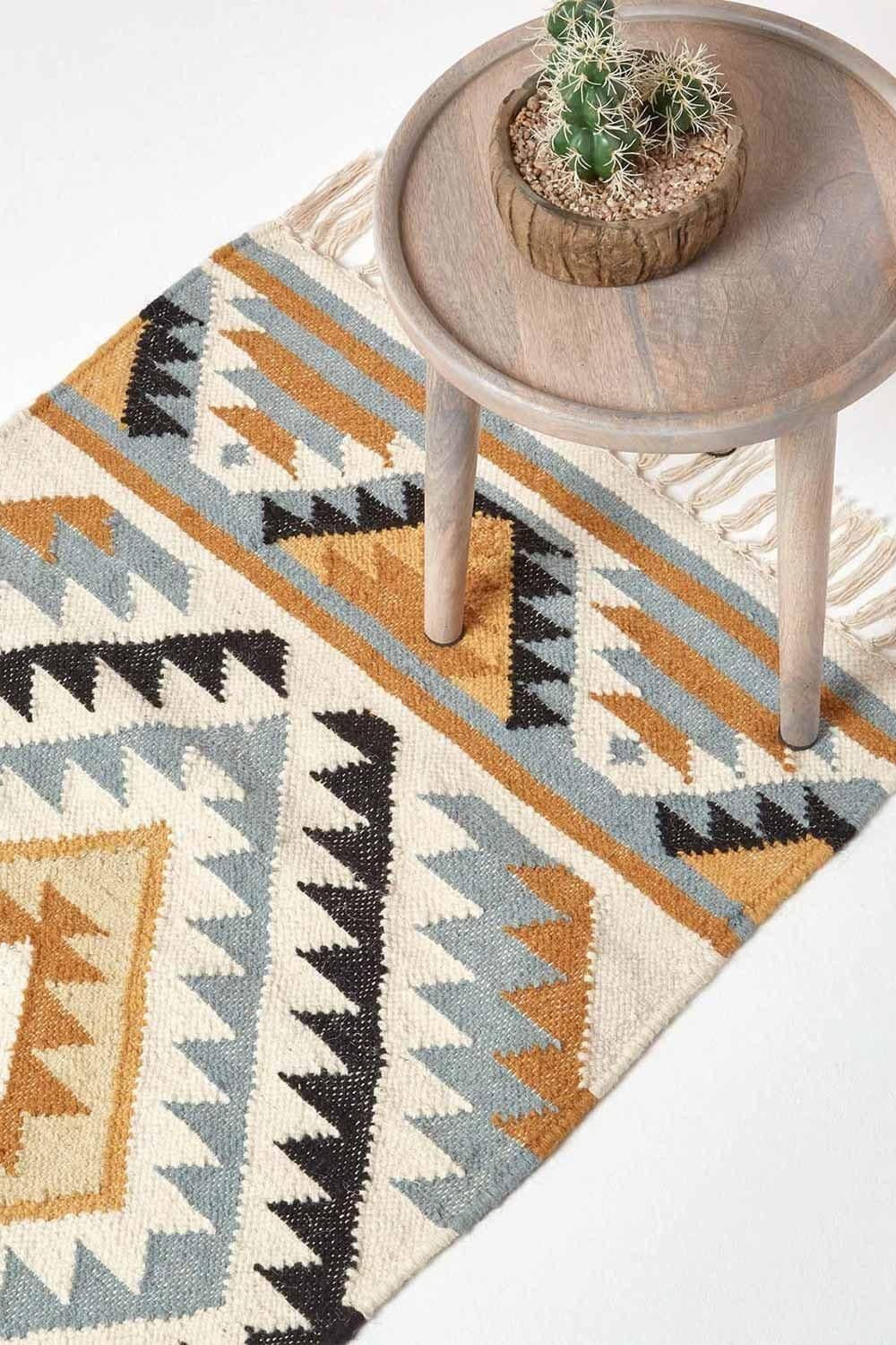Agra Handwoven Pattern Kilim Wool Hall Runner 66 x 200 cm