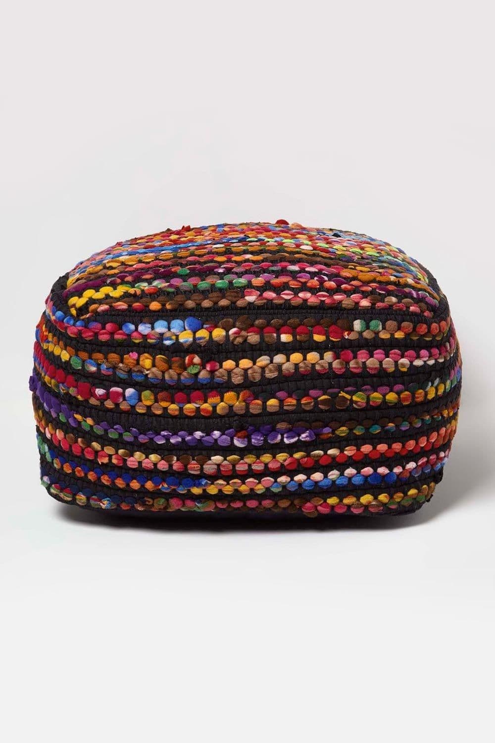 Folk Woven Bean Filled Pouffe Cube Square