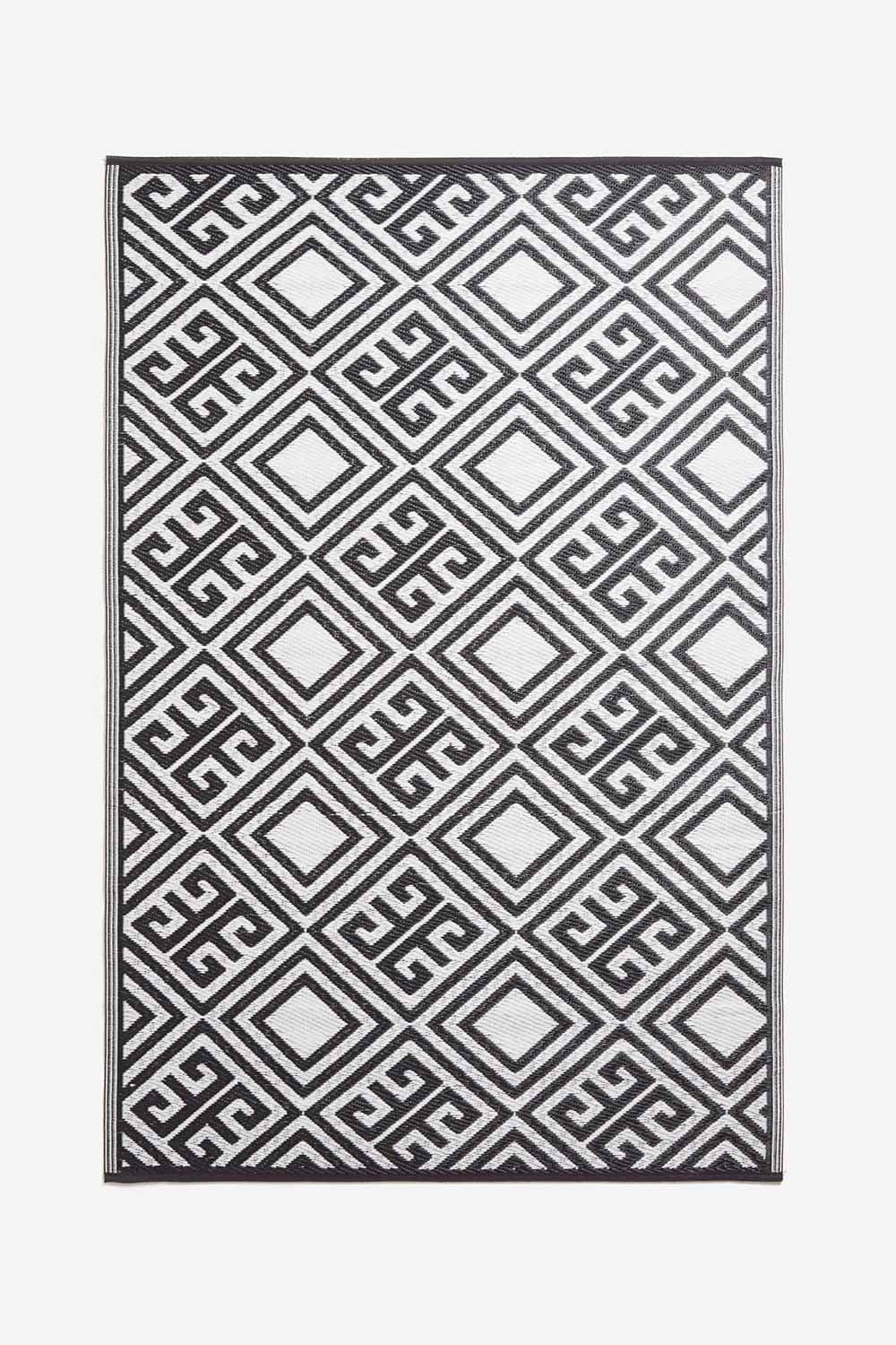 White Geometric Design Reversible Outdoor Rug