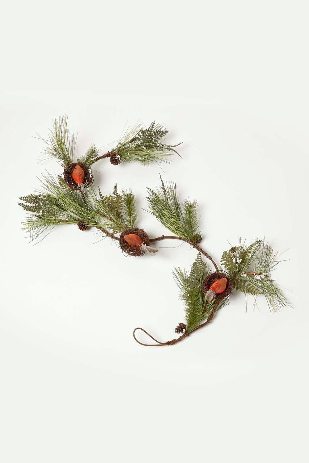 Festive Christmas Garland Artificial Pine Robins Nests 5ft