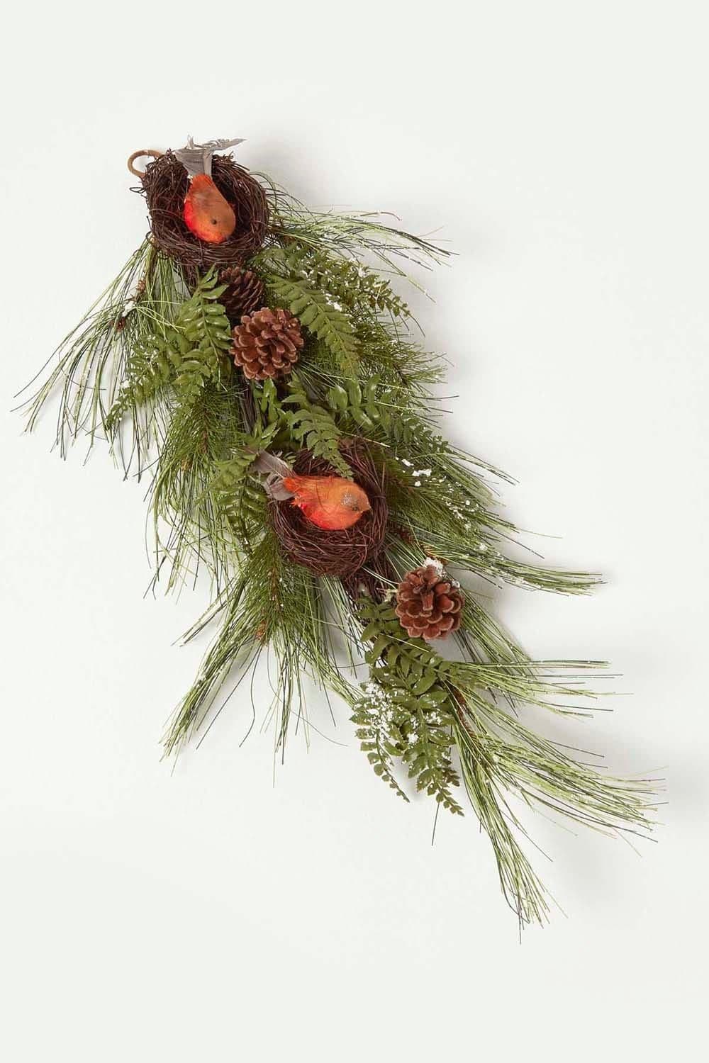 Artificial Replica Pine Branch Christmas Swag Robins Nests