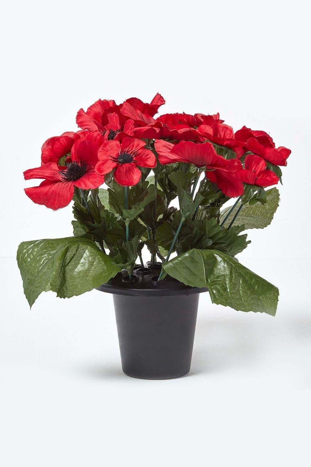 Artificial Poppy Flower Arrangement Grave Pot