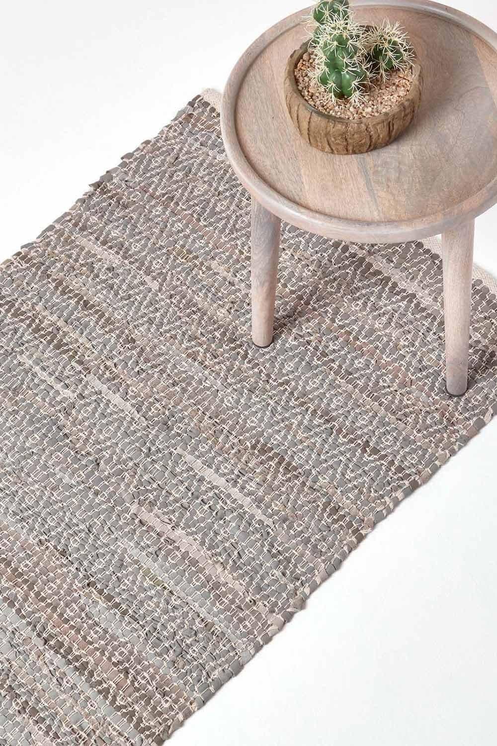 Real Leather Handwoven Pattern Hall Runner 66 x 200 cm
