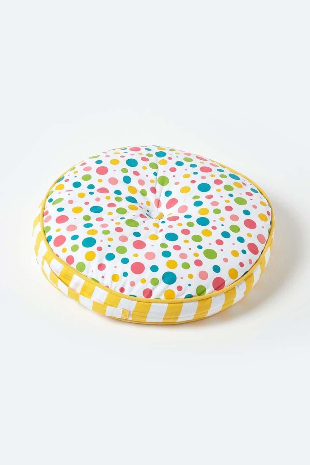 Multi Polka Dots & Stripes Round Floor Cushion