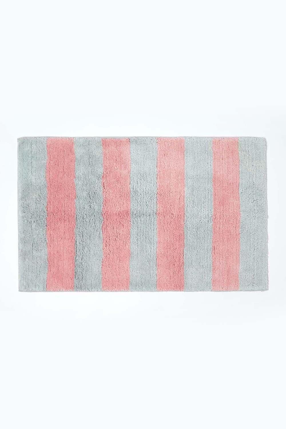 Grey Striped Cotton Bath Mat