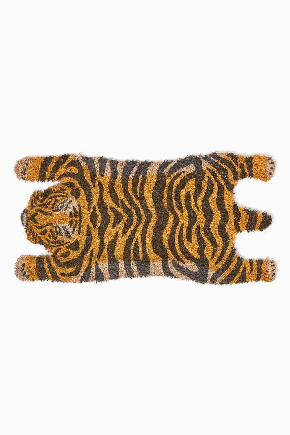 Tiger Shaped Coir Animal Print Non Slip Doormat