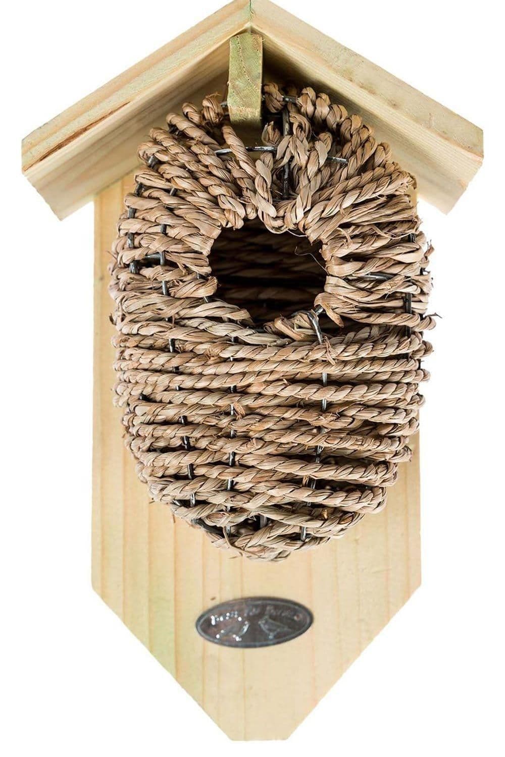Wooden Bird Box Seagrass Birdnest