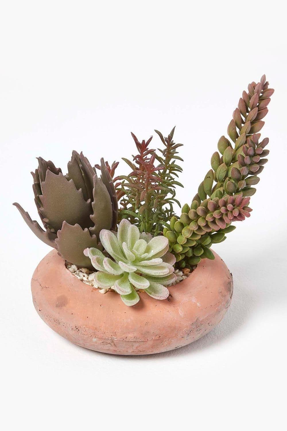 Artificial Succulent Arrangement Decorative Round Terracotta Pot