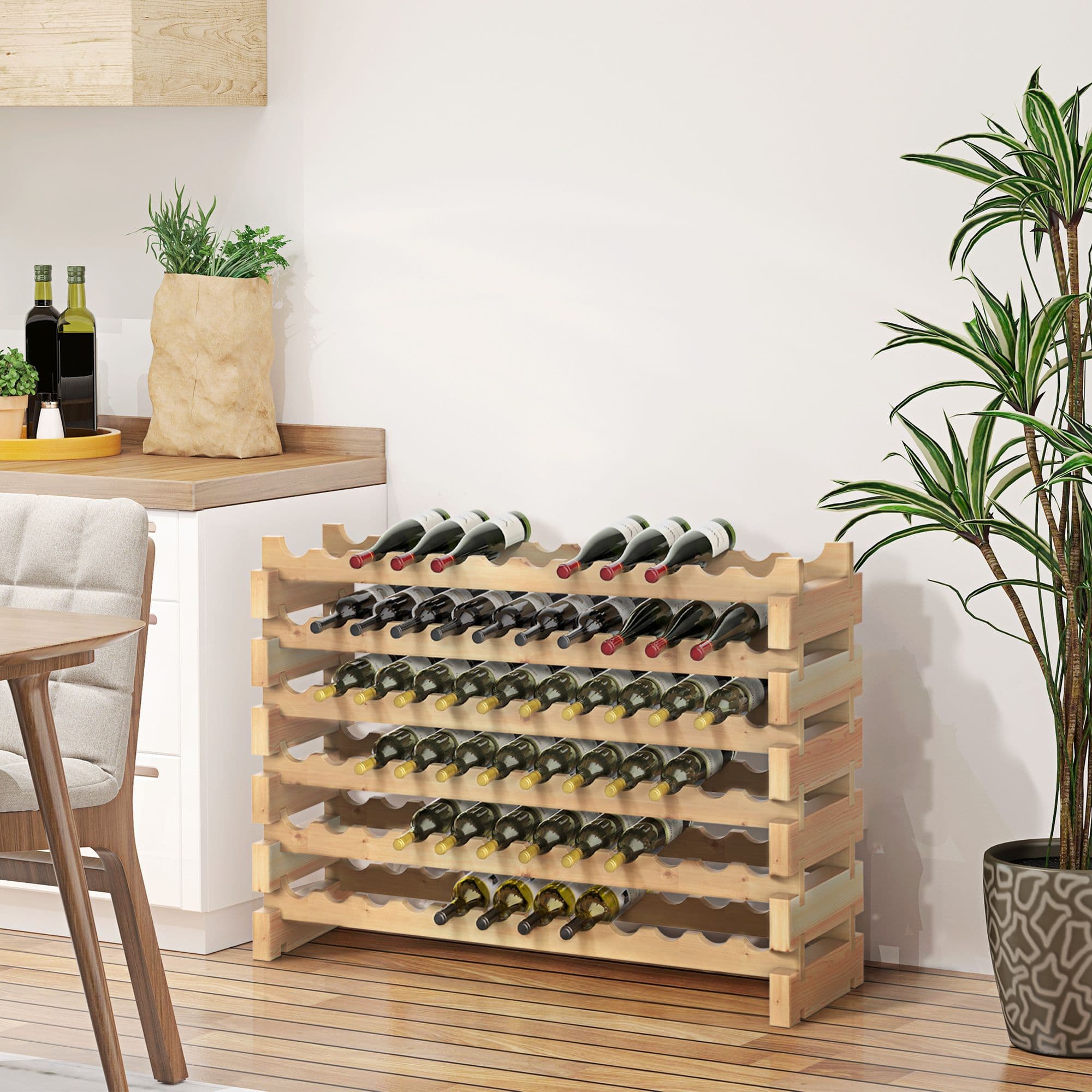 72 Bottle Shelf Wine Rack Holder Holds Storage Fir Wood Cellar Standing