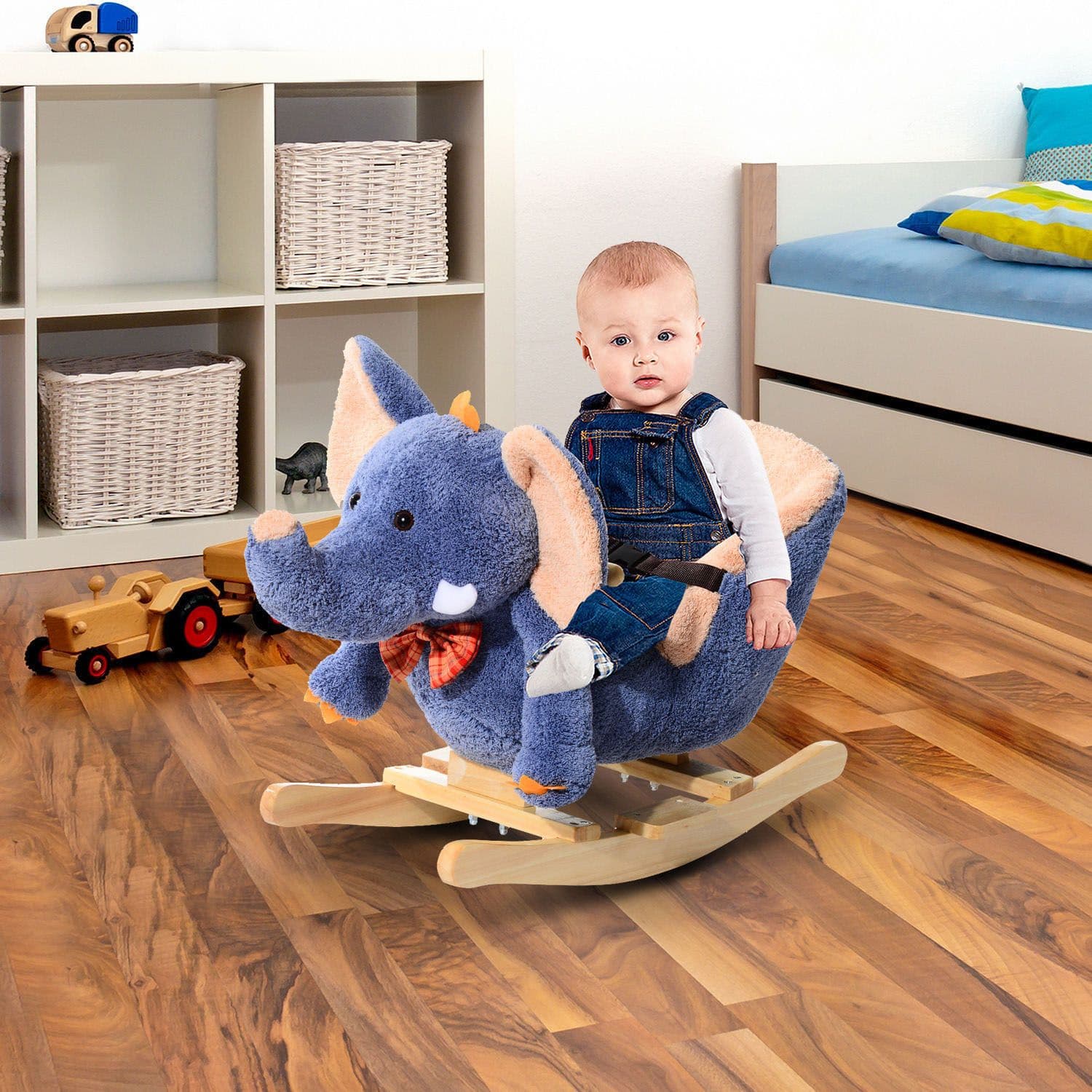 Kids Toy Rocking Horse Plush Animal Riding Walking Wheel -Elephant