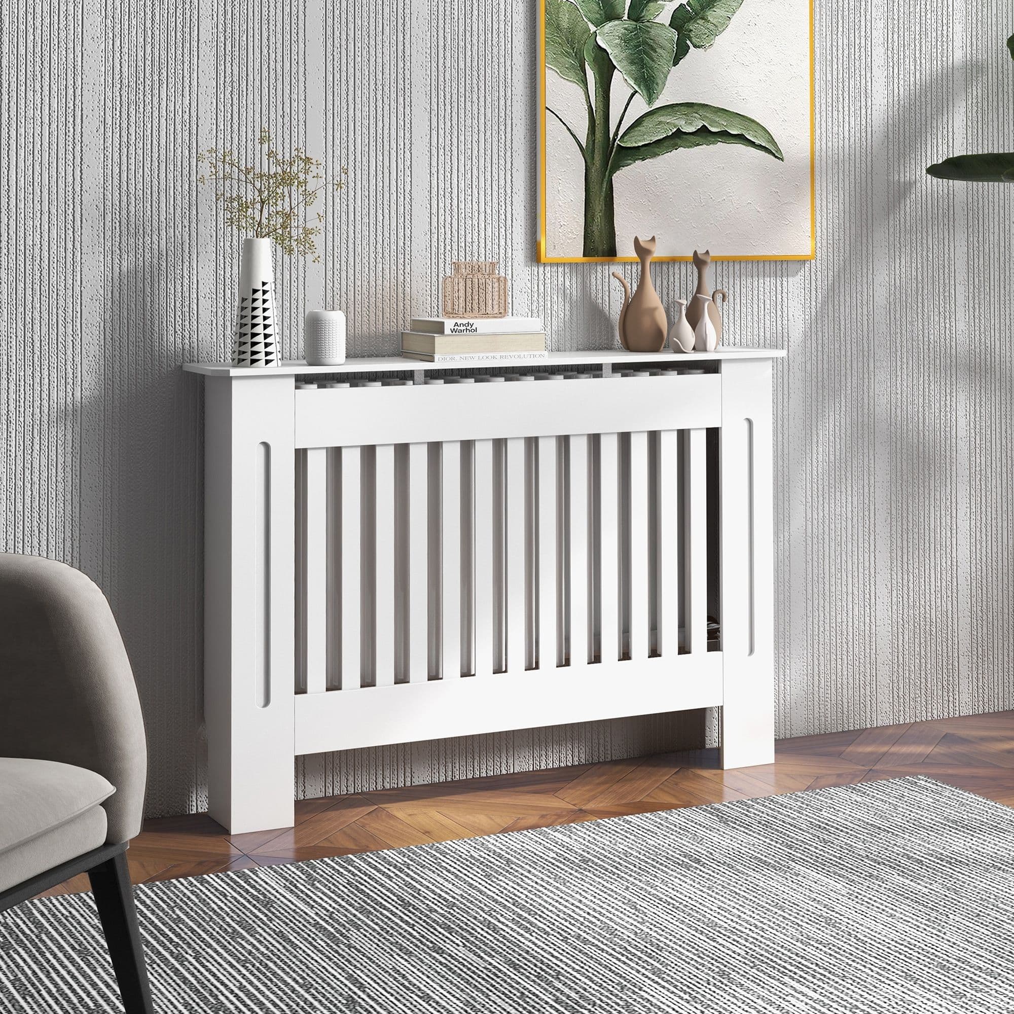 Radiator Cover Painted Slatted MDF Cabinet Lined Grill