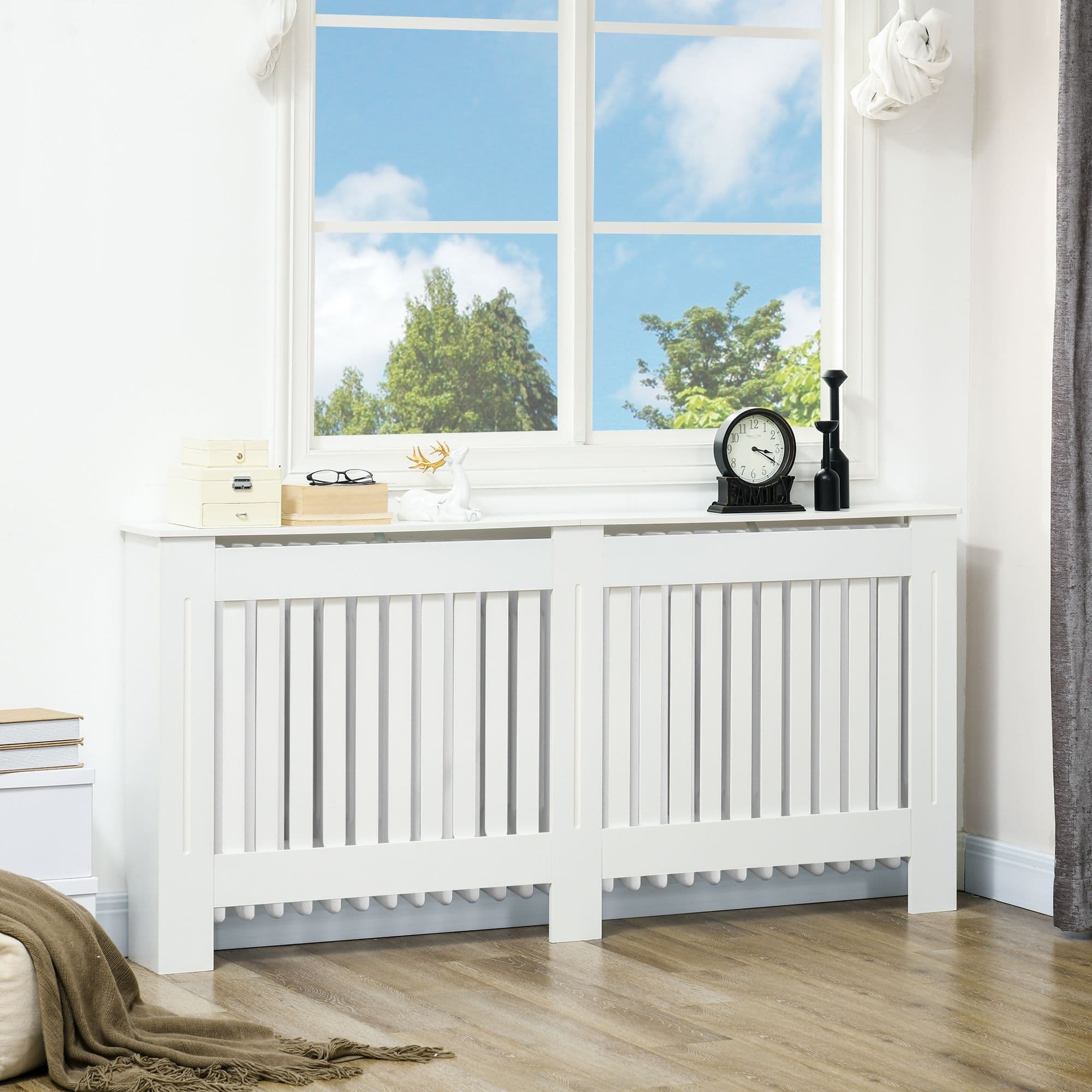 Radiator Cover Painted Slatted MDF Cabinet Lined Grill