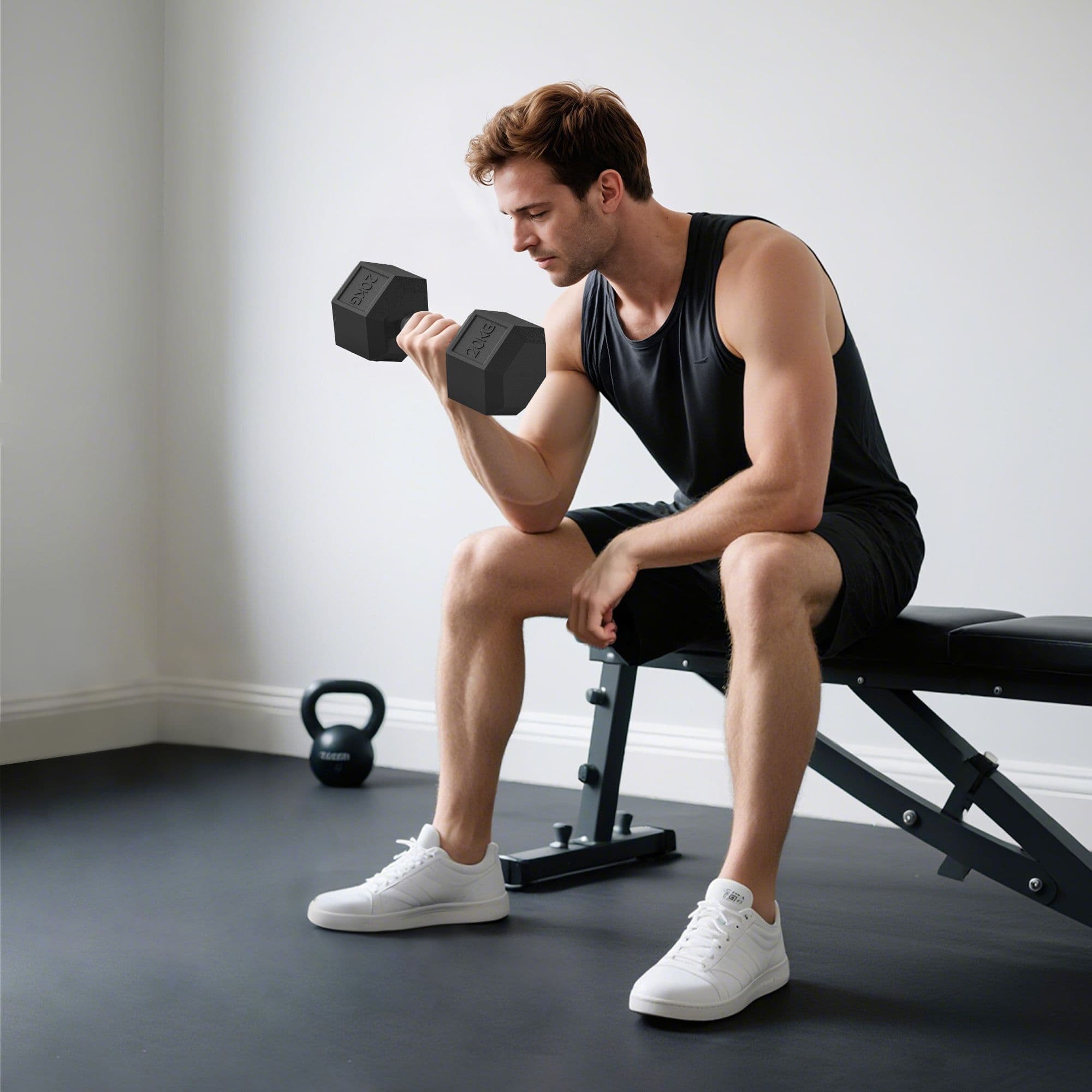 20KG Single Rubber Hex Dumbbell Portable Hand Weights Dumbbell Gym