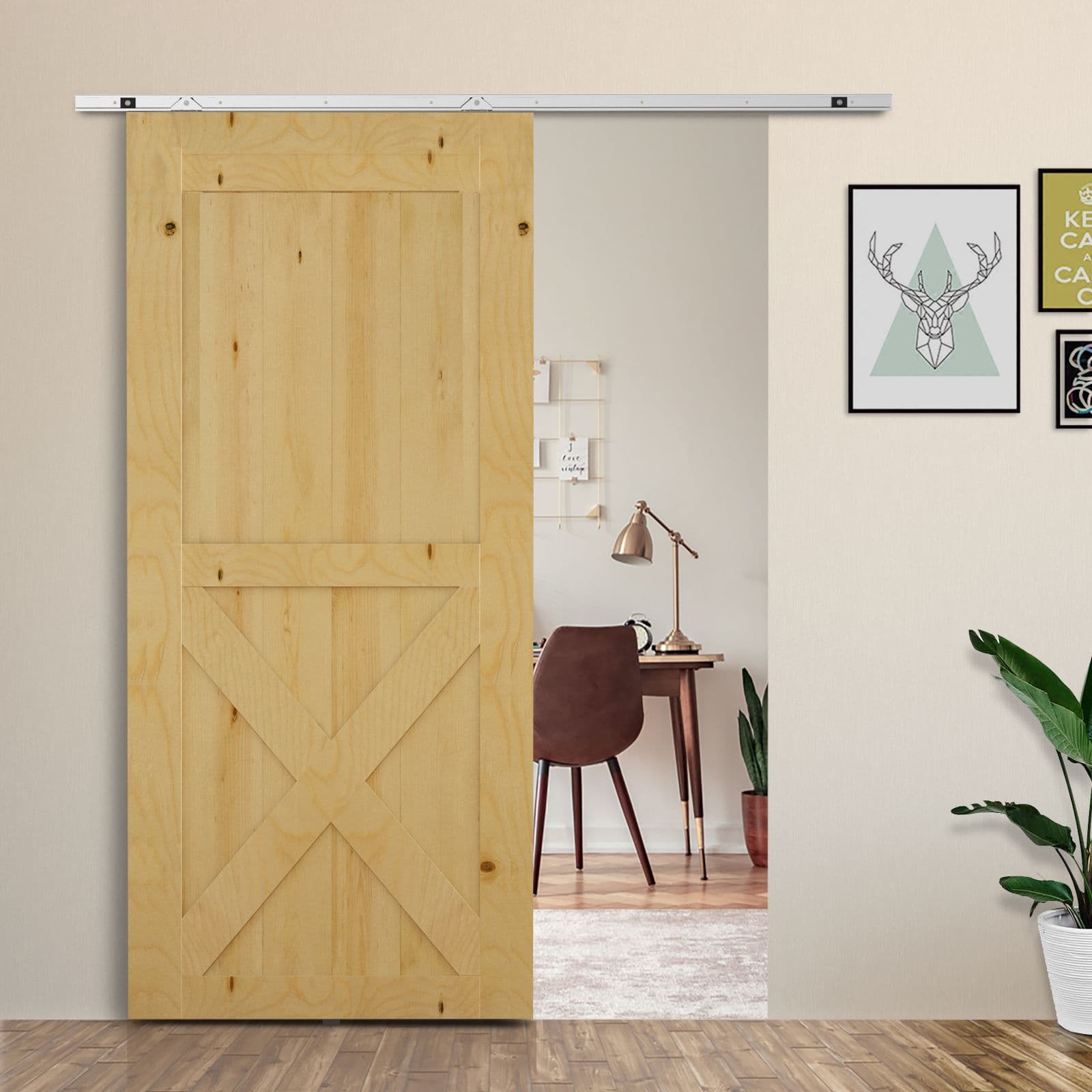 Single Sliding Barn Wood Door Hardware Roller Modern Style Track
