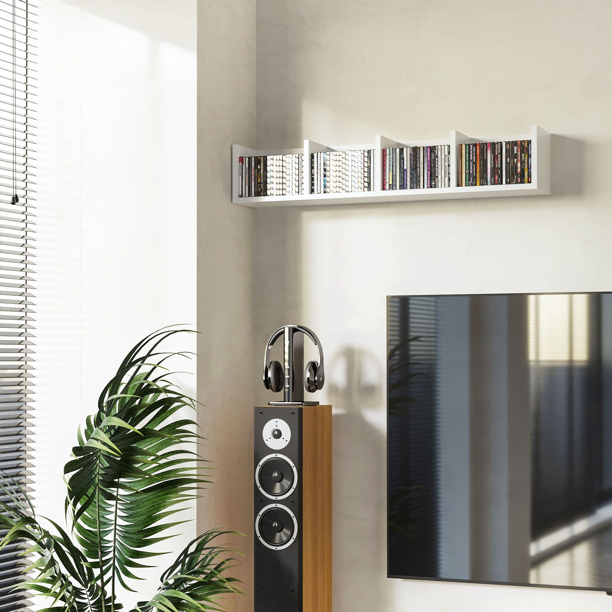 Modern Wall Mount Storage Shelf CD Media Storage Rack with 4 Cubes