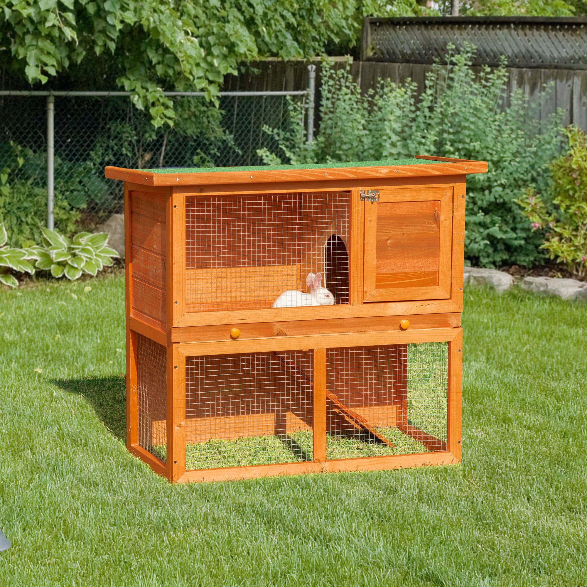 2-tier Rabbit Hutch Small Animal Wooden Bunnies House Outdoor