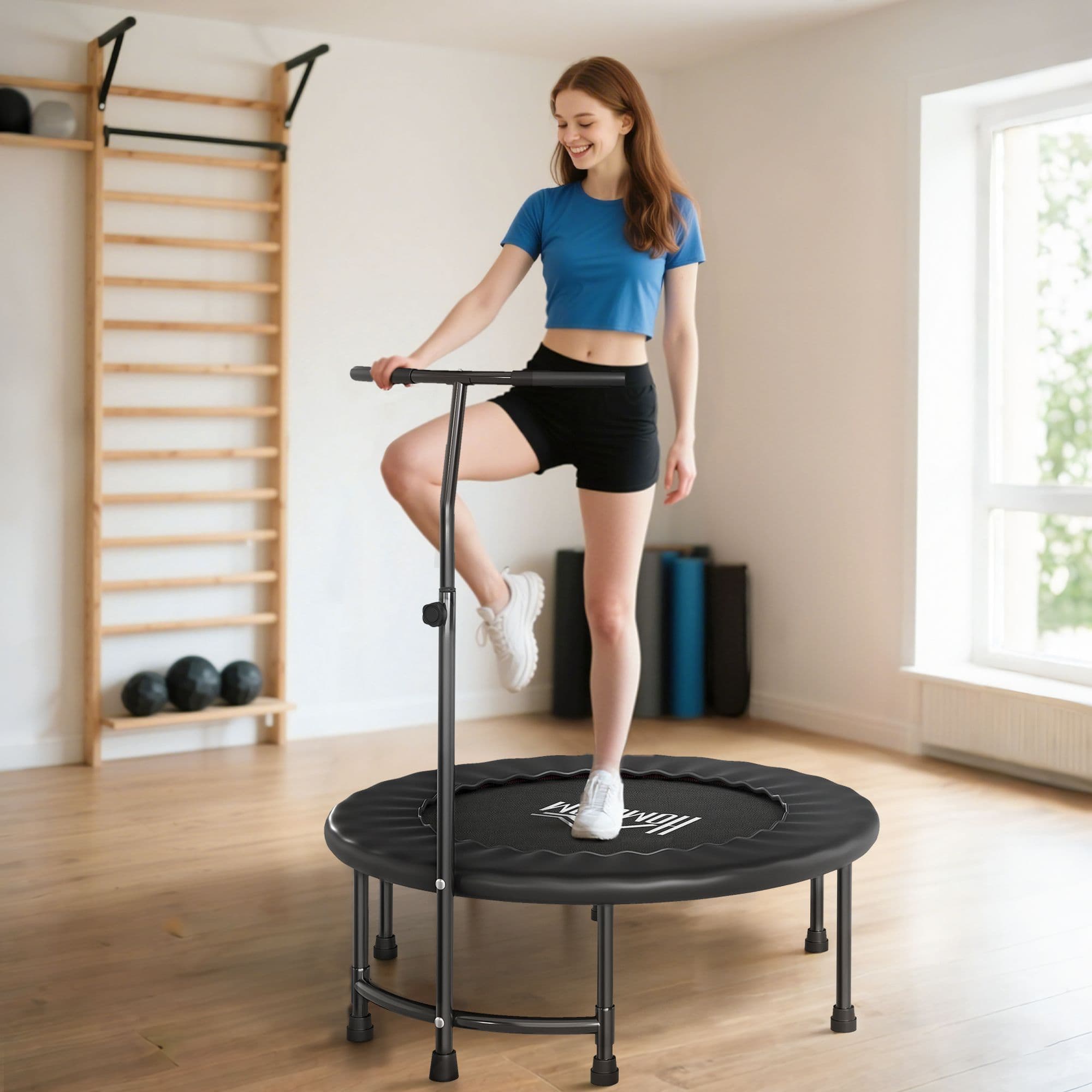 40" Trampoline Rebounder Workout Adjustable Handle Adult Jumper Fitness