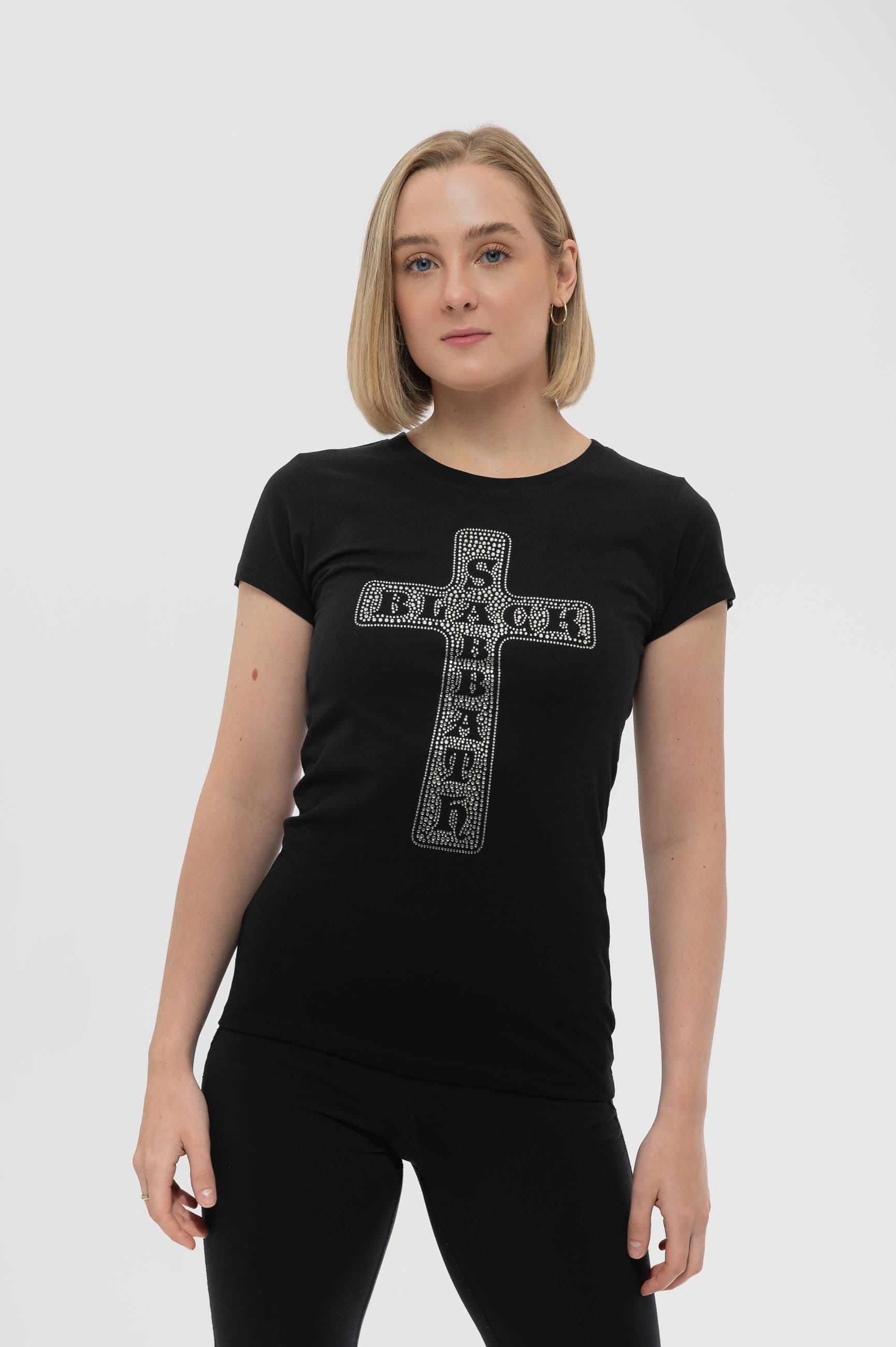 Diamante Cross Skinny Fit T Shirt