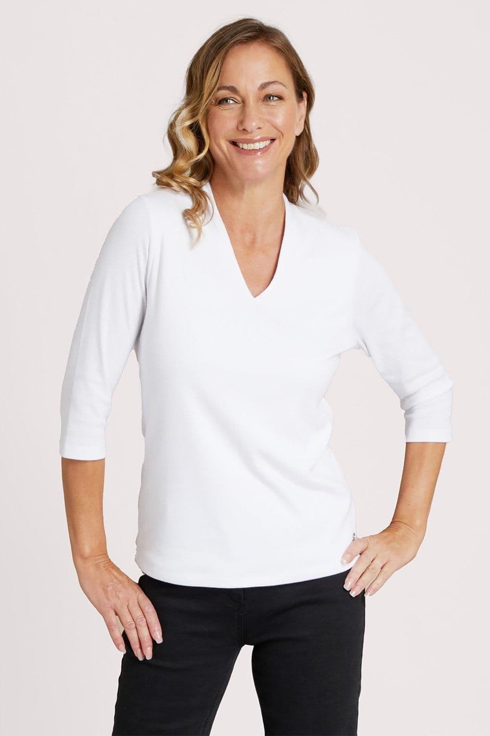 Penny Plain Women's Sage Hi Back V-Neck Top in White | Size: 18-20