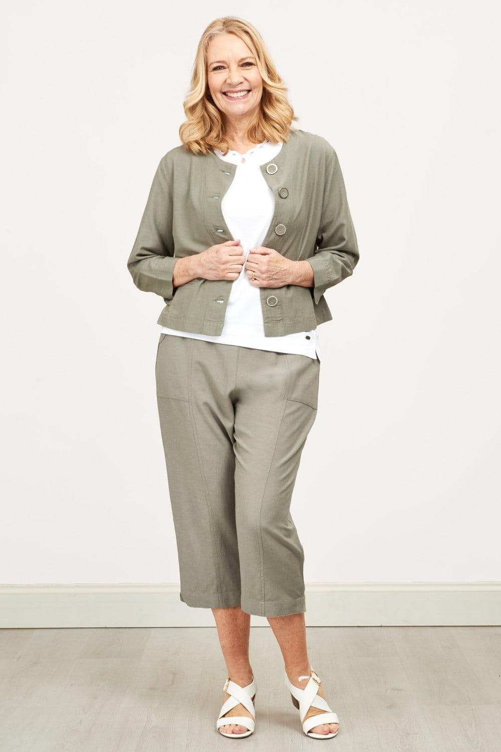 Sage Linen Blend Cropped Trousers