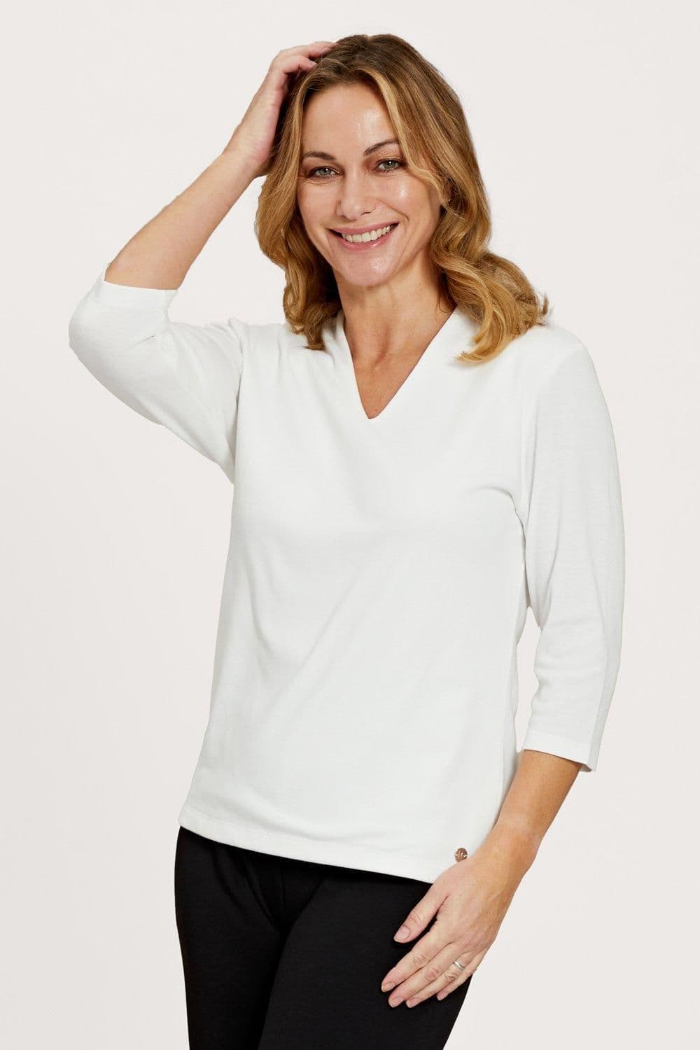 Penny Plain Women's Sage Hi Back V-Neck Top in Ivory | Size: 18-20
