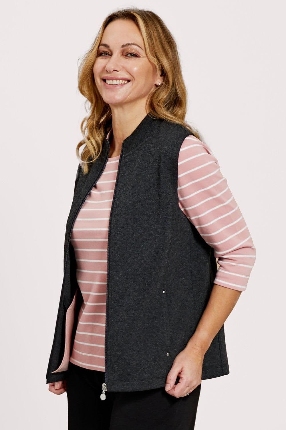 Penny Plain Women's Diamond Quilt Gilet in Grey | Size: 22-24