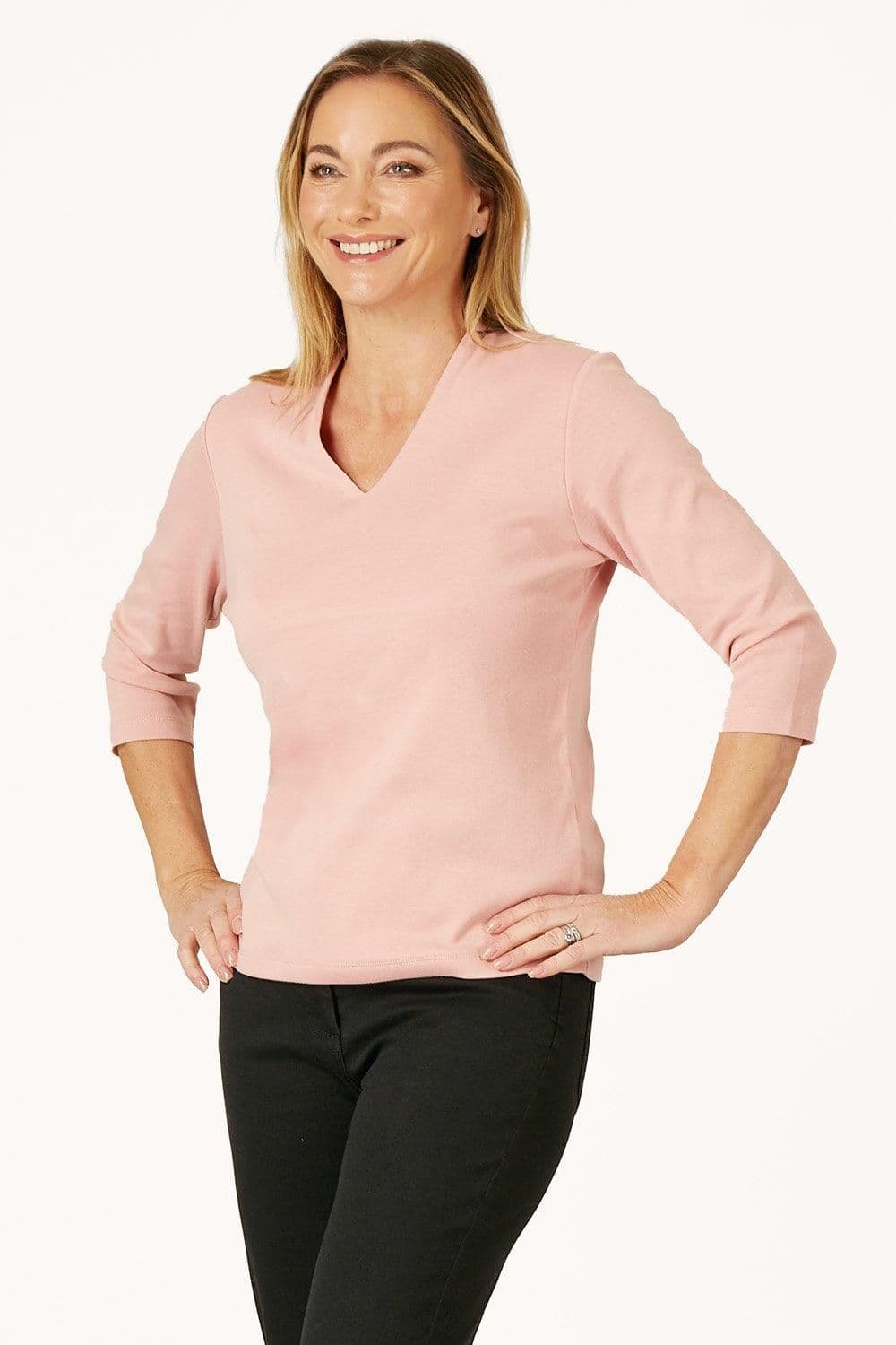 Penny Plain Women's Sage Hi Back V-Neck Top in Dusty Pink | Size: 22-24