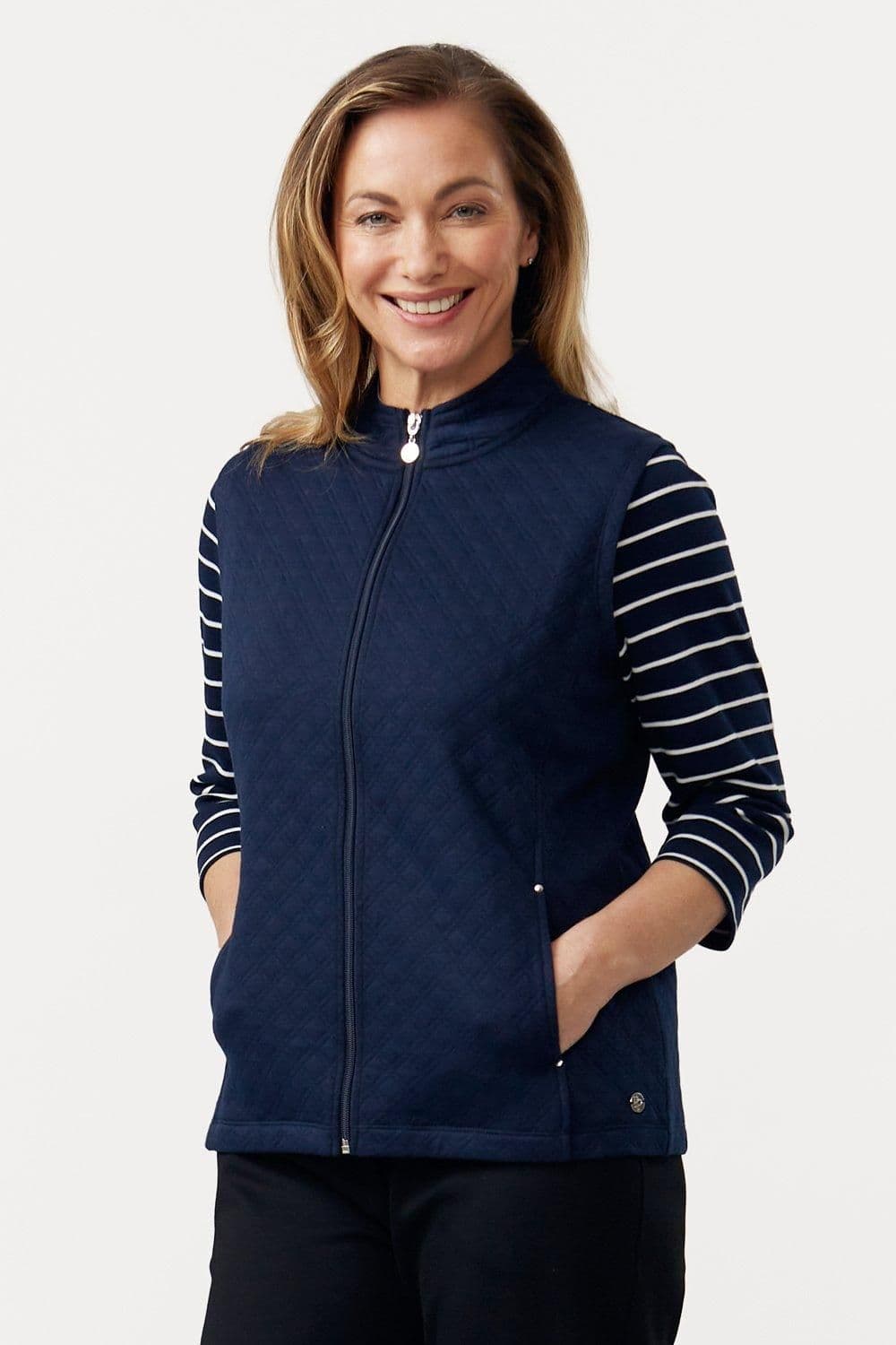Penny Plain Women's Diamond Quilt Gilet in Navy | Size: 22-24