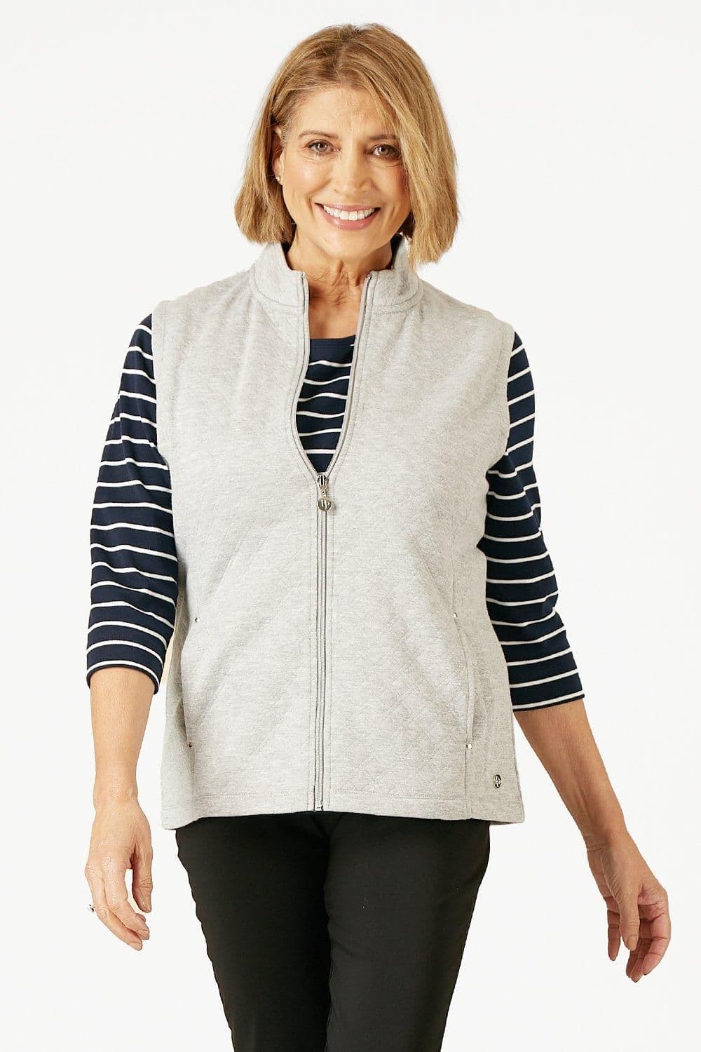 Penny Plain Women's Diamond Quilt Gilet in Silver | Size: 18-20